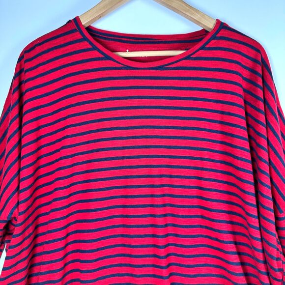 Mersea Catalina Slub Knit Top Women One Size Red Navy Stripe Relaxed Coastal Tee - Picture 2 of 12